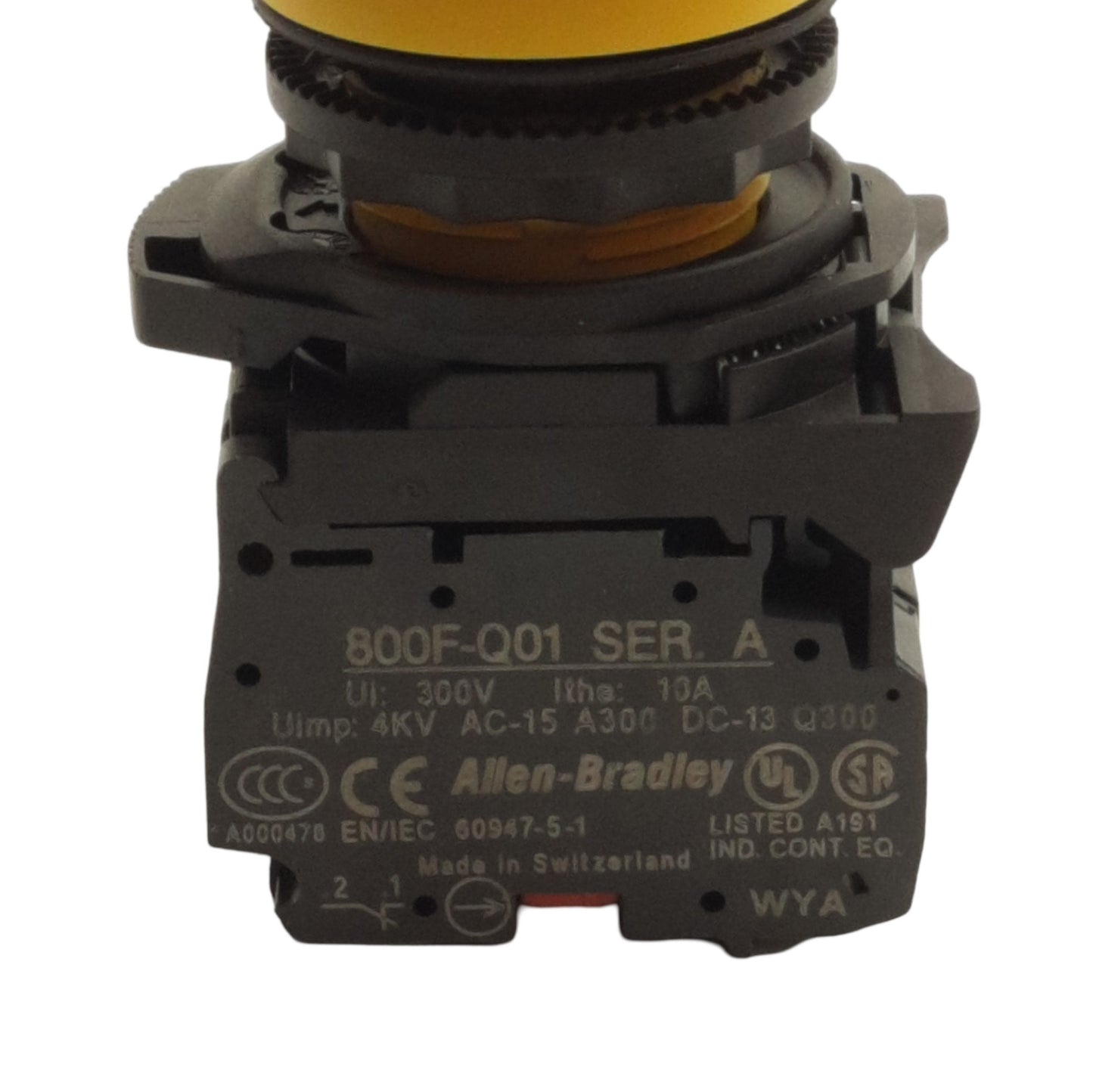 Used Allen Bradley 800FP-LMT64 Twist/Release E-Stop Pushbutton, 22mm, 2-NC, 300V/10A