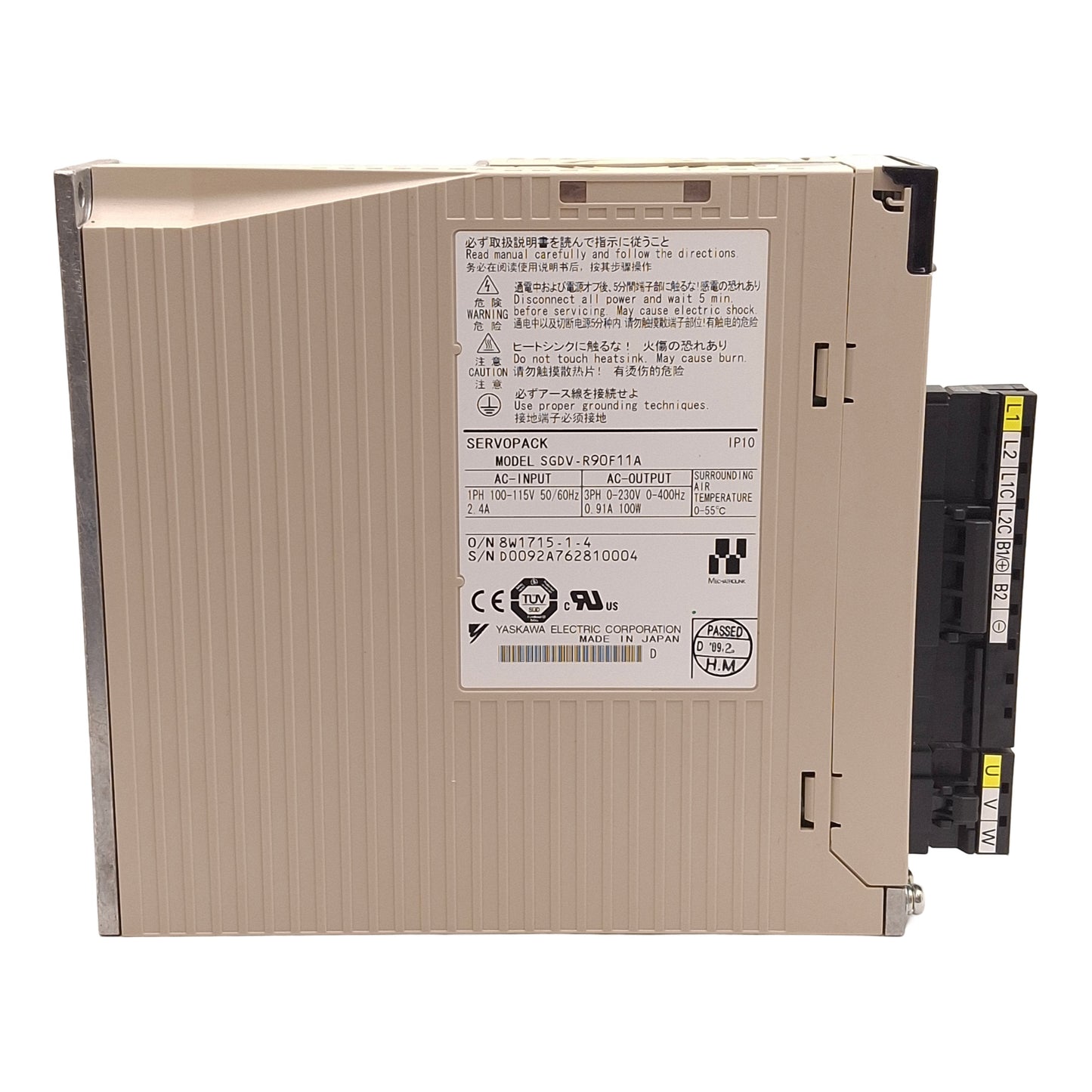 Used Yaskawa SGDV-R90F11A Servopack, 100-115VAC In, 3Ø 0-230VAC Out, 0-400Hz, 100W