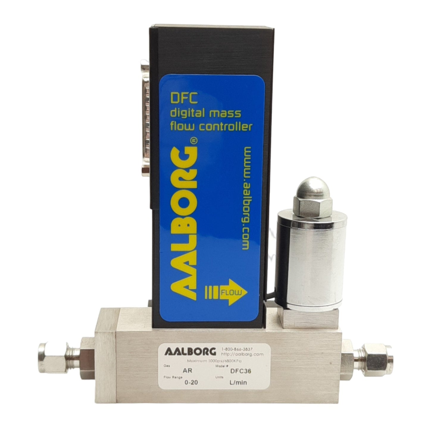 Used Aalborg DFC36S-AN5-F2 Mass Flow Controller, 0-20L/Min Argon, 4-20mA/0-5V Output