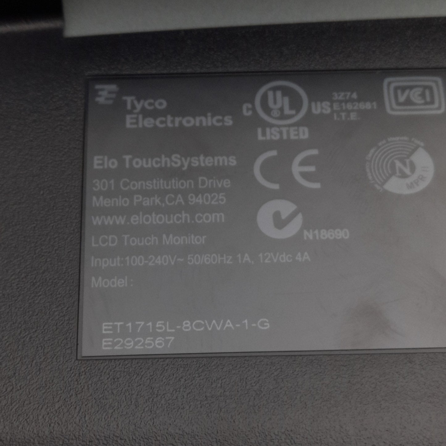 Used Elo E29+2567 Touchscreen Monitor, 17in, TFT Active Matrix, 1280x1024, VGA/USB-B
