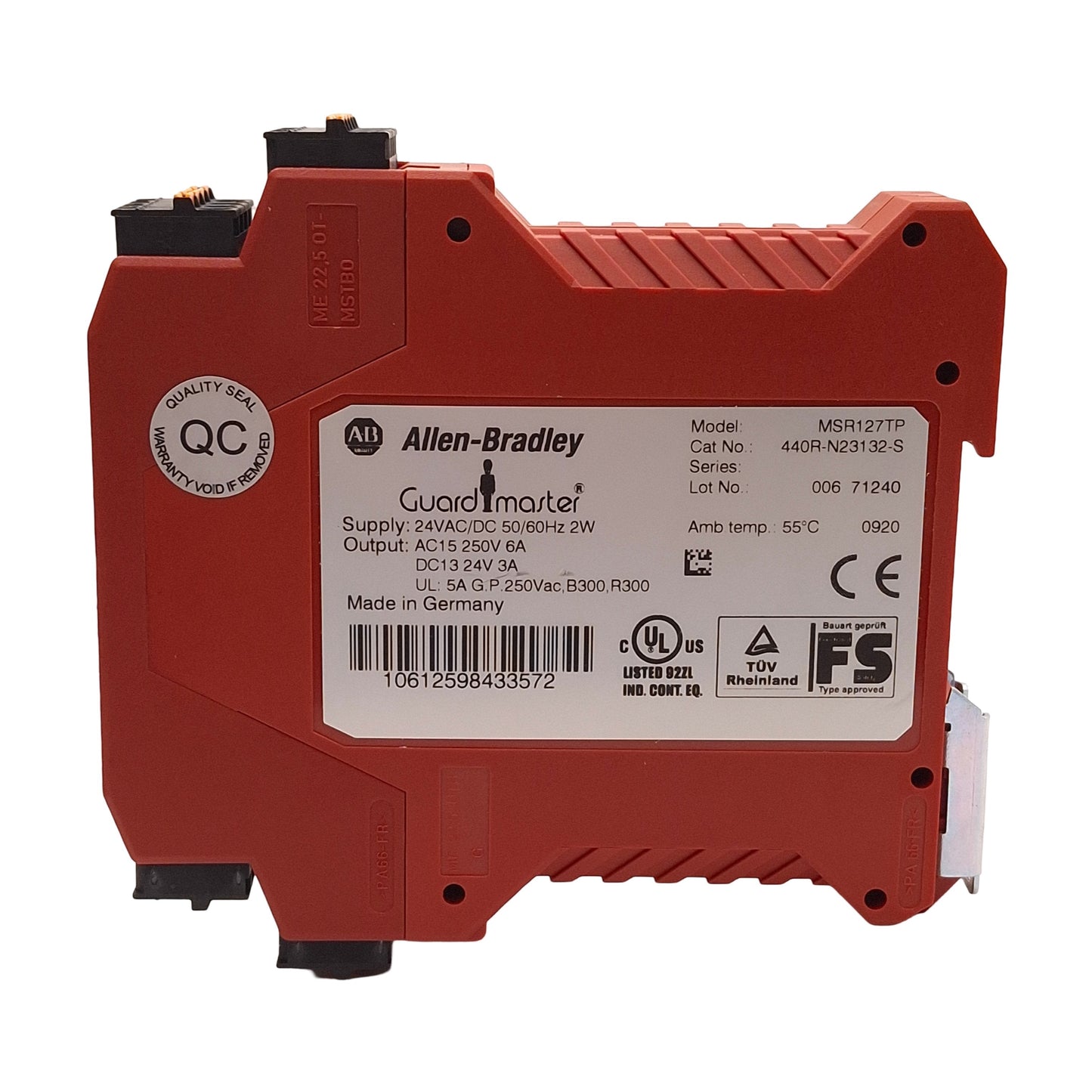 Used Allen Bradley 440R-N23132-S Guardmaster Safety Relay, 3NO + 1NC Aux, 24VAC/DC