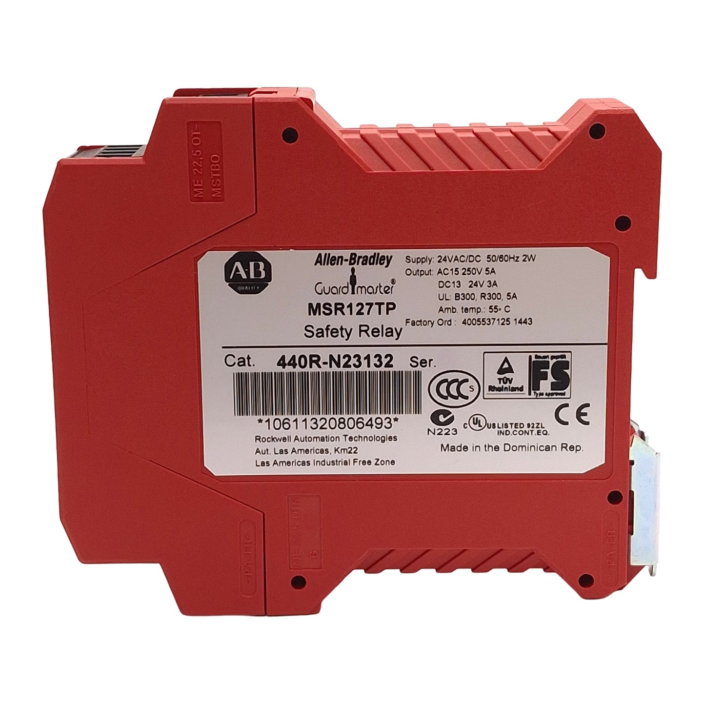 Used Allen Bradley 440R-N23132 Guardmaster Safety Relay, 3NO + 1NC Aux, 24VAC/DC