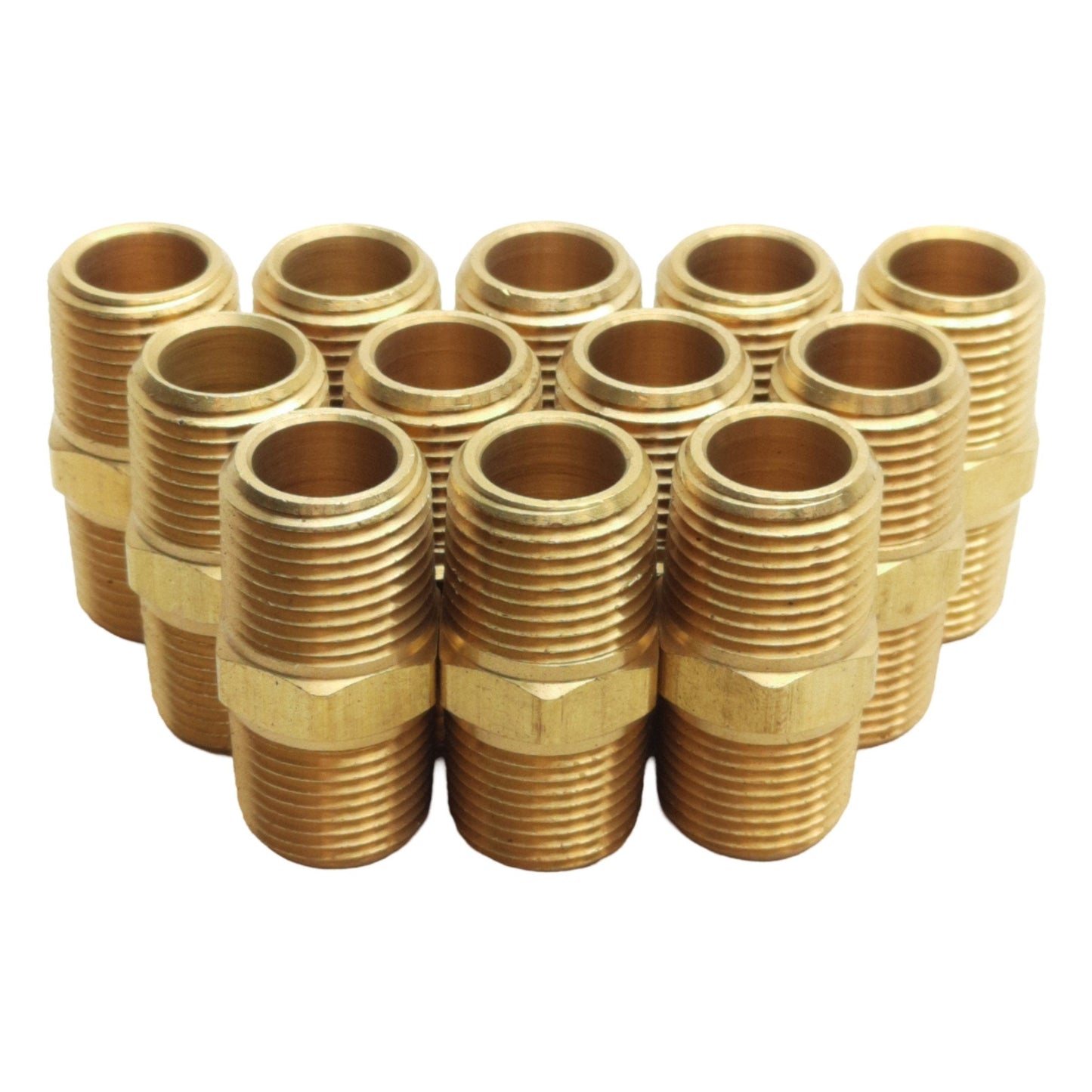 New Lot of 12 Midland 28214 Brass Hex Fitting, 1/2in x 1/2in Male NPT, 1200psi