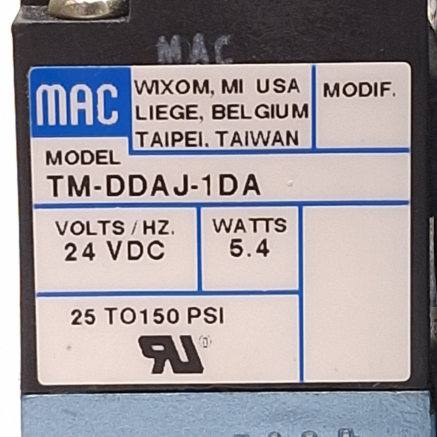 Used MAC 82A-EC-000-TM-DDAP-1DA Solenoid Valve 3-Pos Closed Center 150PSI 24VDC Coil