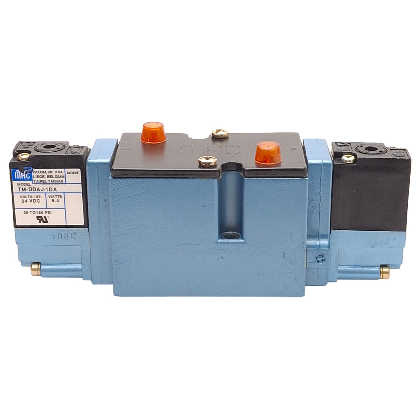 Used MAC 82A-EC-000-TM-DDAP-1DA Solenoid Valve 3-Pos Closed Center 150PSI 24VDC Coil