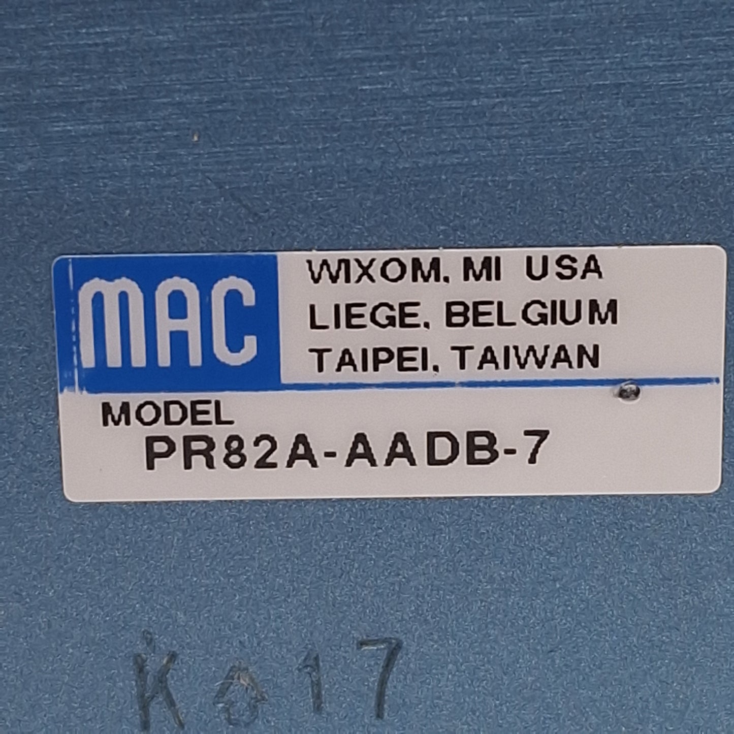 Used MAC PR82A-AADB-7 Pressure Regulator Block, 120PSI Supply, 0-80PSI Set, Cv=1.08