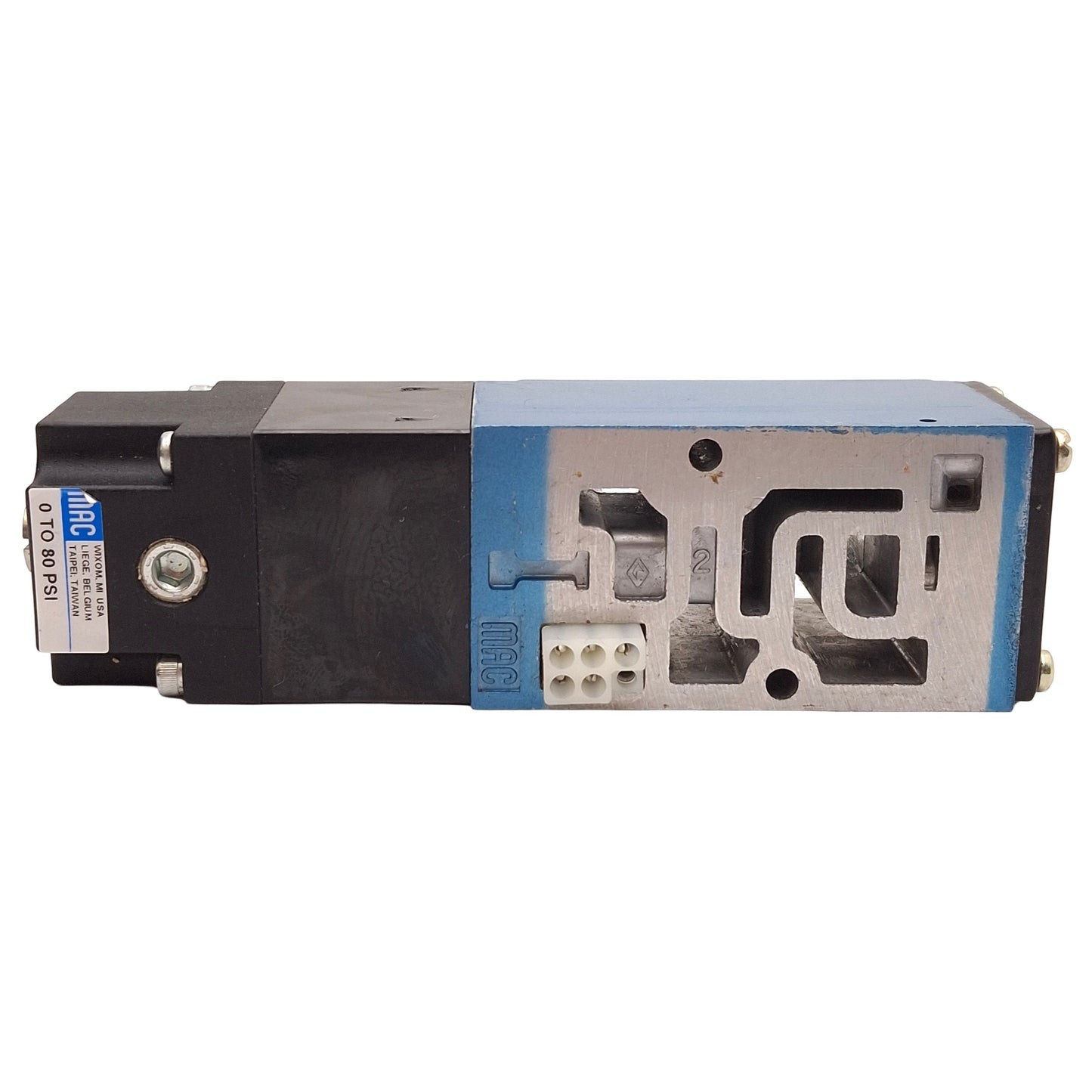 Used MAC PR82A-AADB-7 Pressure Regulator Block, 120PSI Supply, 0-80PSI Set, Cv=1.08