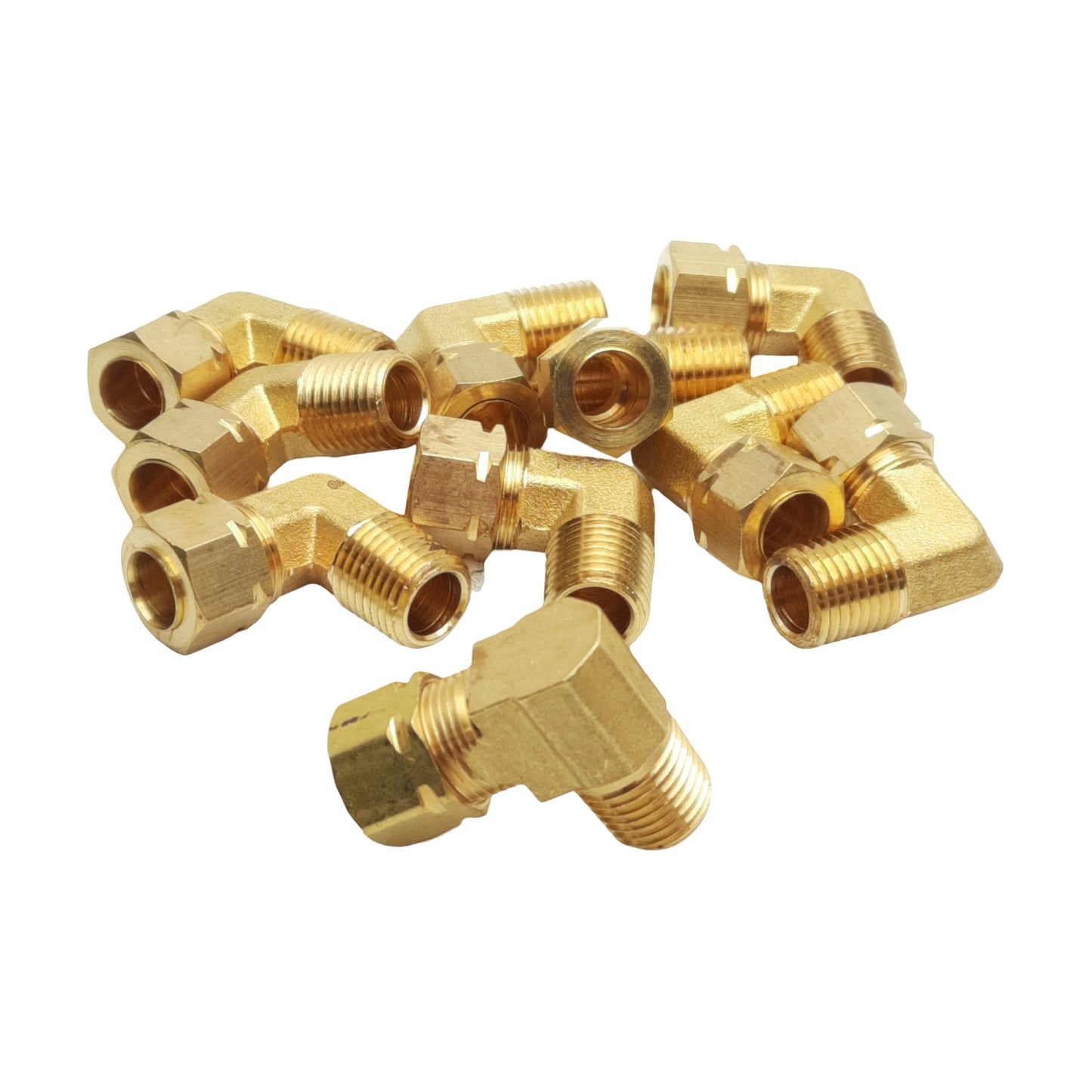 New Lot of 10 Midland 26233 Brass Elbow Fitting, ø3/8in Compression, 1/4in Male NPTF