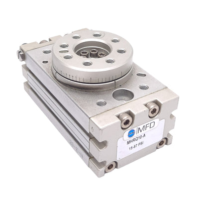 Used Bimba MHRQ10-A Pneumatic Rotary Actuator w/ Shock Absorber, 190°, M5x0.8, 1.0MPa