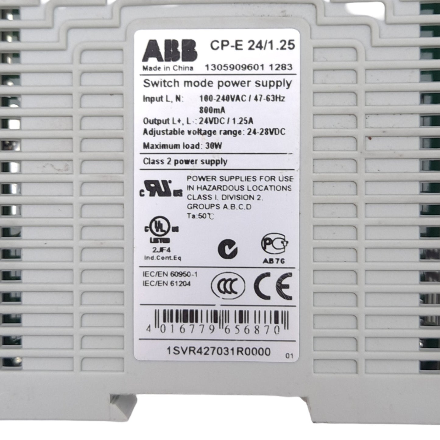 Used ABB CP-E 24/1.25 Switching Mode Power Supply, 100-240VAC In, 24VDC 1.25A Out