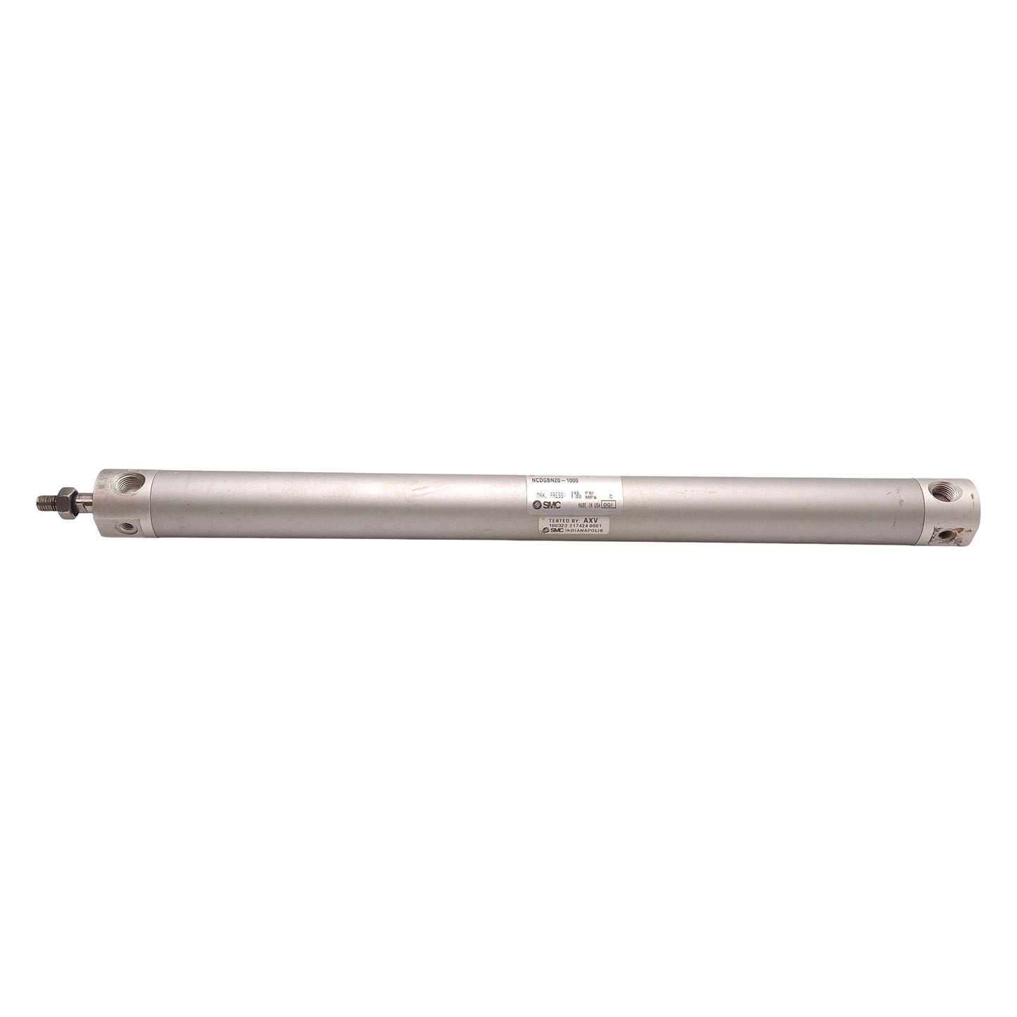 Used SMC NCDGBN20-1000 Pneumatic Cylinder ø3/4in Bore, 10in Stroke, 145PSI, 1/8in NPT