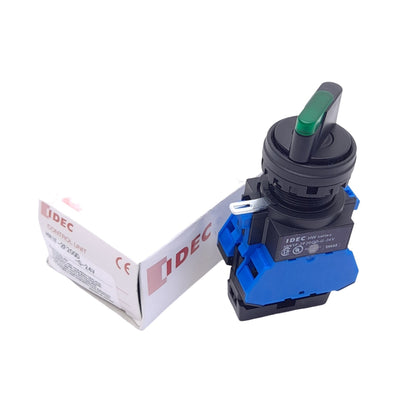 New IDEC HW1F-2F20QD-G-24V Selector Switch w/ Green LED, ø22mm, 24VDC, 2 N.O.