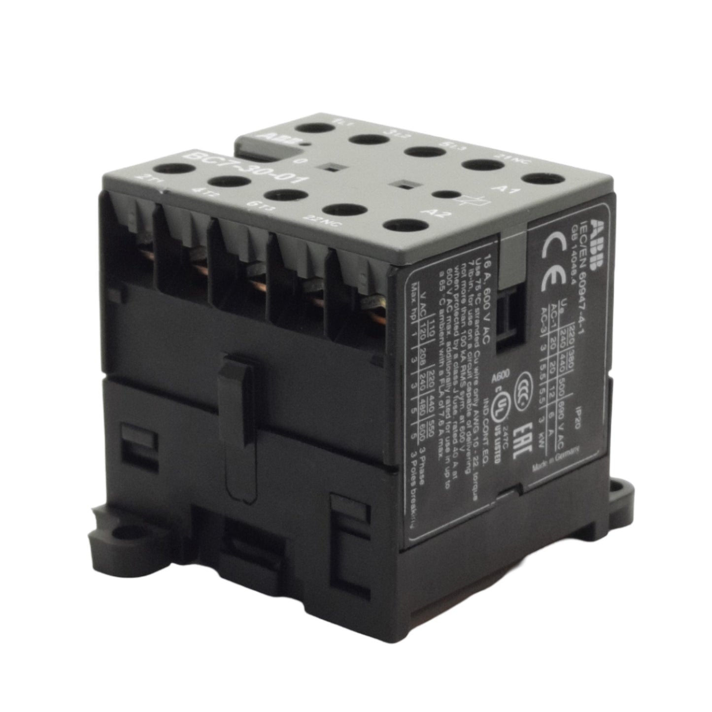 Used ABB BC7-30-01 Mini Contactor 4-Pole, 1-NC Aux, 600VAC 16A Contact, 24VDC Coil