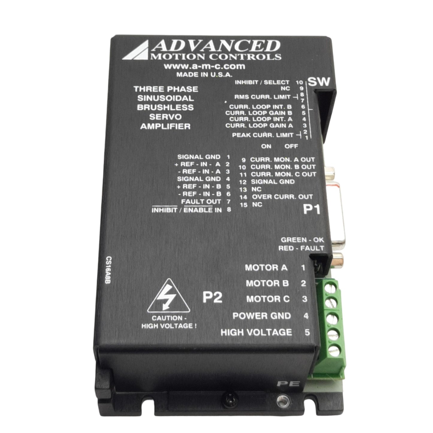 Used Advanced Motion Controls S16A8 Brushless Servo Drive 20-80VDC, 16A Pk/8A Cont.