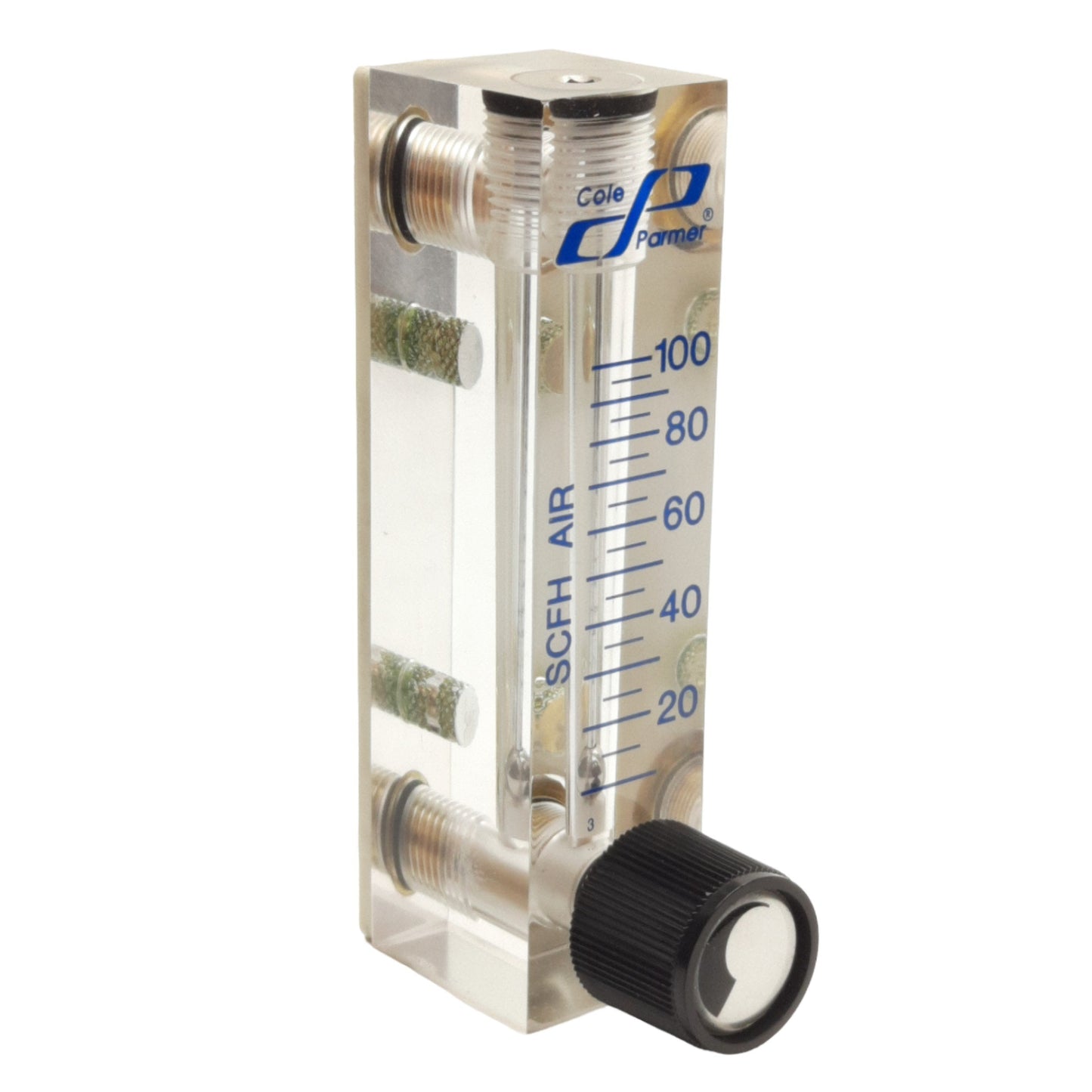 Used Cole Parmer FR2A07BVBN-CP Flow Meter, 100SCFH Air, 1/8in NPT, 100psig Max