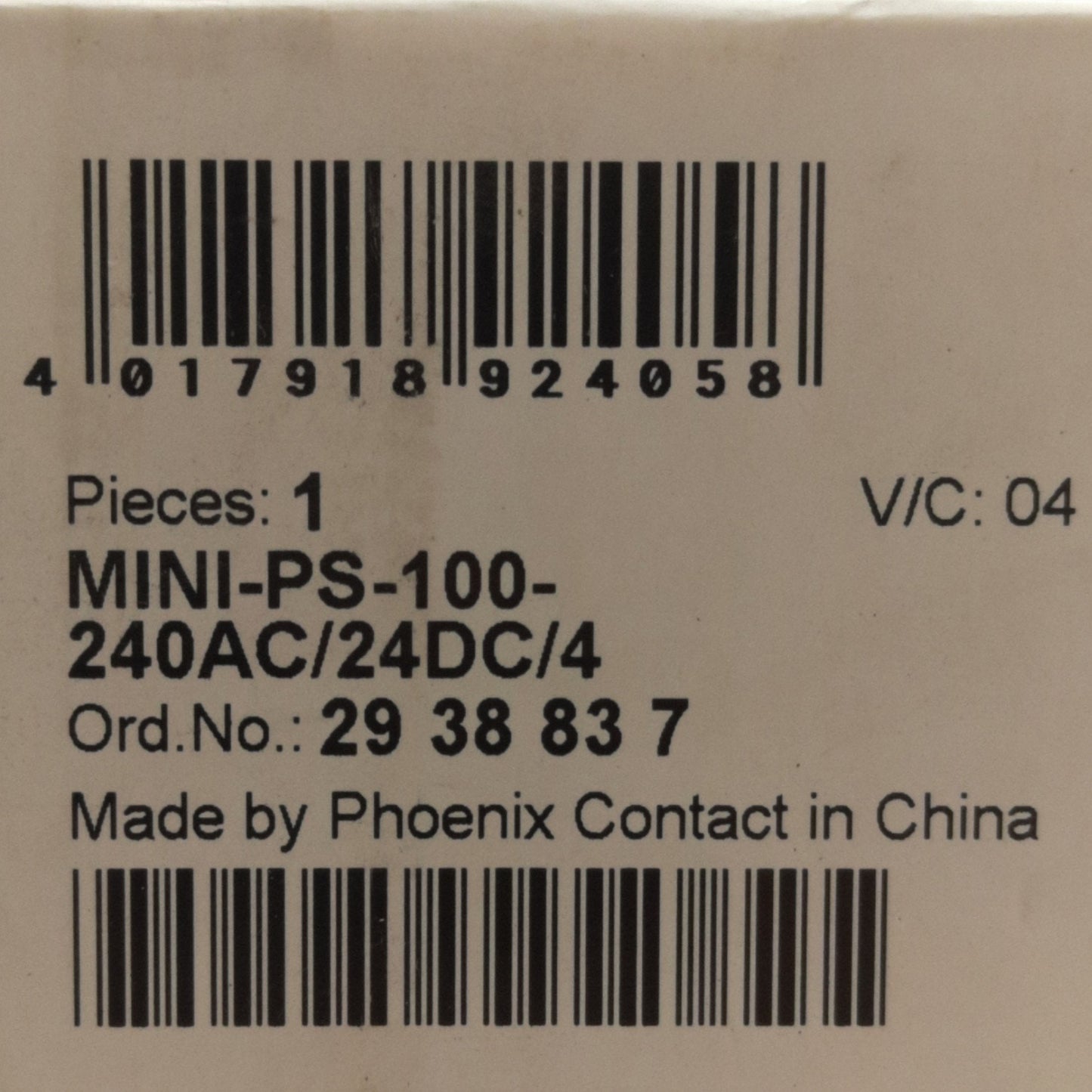 New Phoenix Contact MINI-PS-100-240AC/24DC/4 Power Supply Unit, 96W, DIN Mount