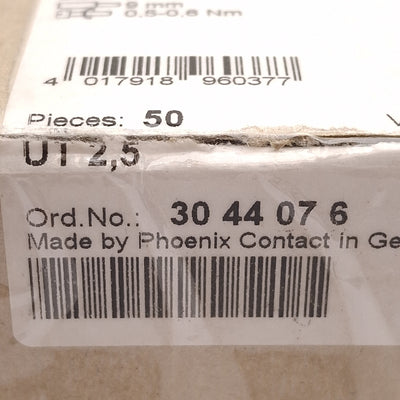 New Lot of 50 Phoenix Contact 3044076 Terminal Block, 2-Position, 5.2mm, 600V 20A
