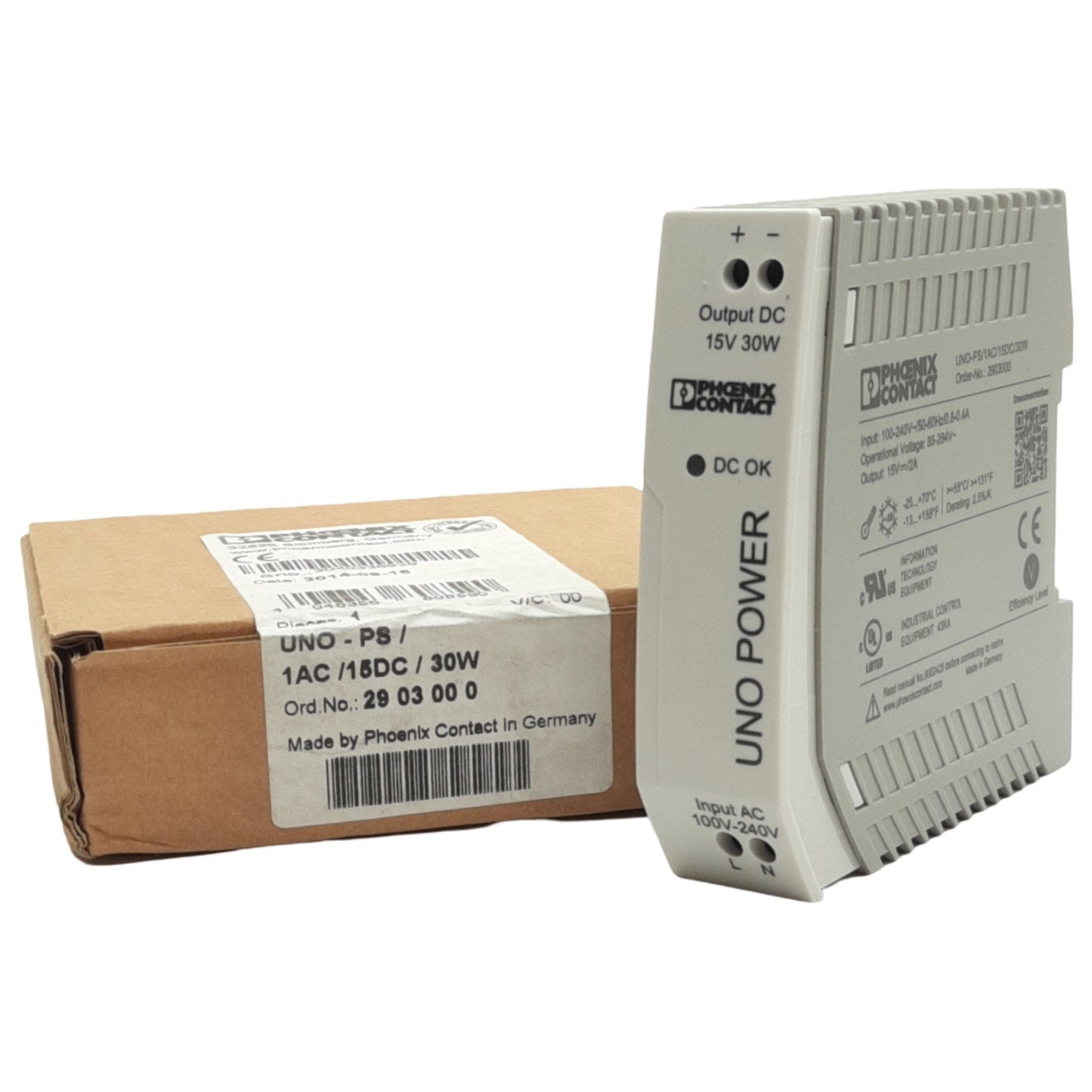 New Phoenix Contact UNO-PS/1AC/15DC/30W Power Supply, 100-240VAC In, 15VDC 2A Out