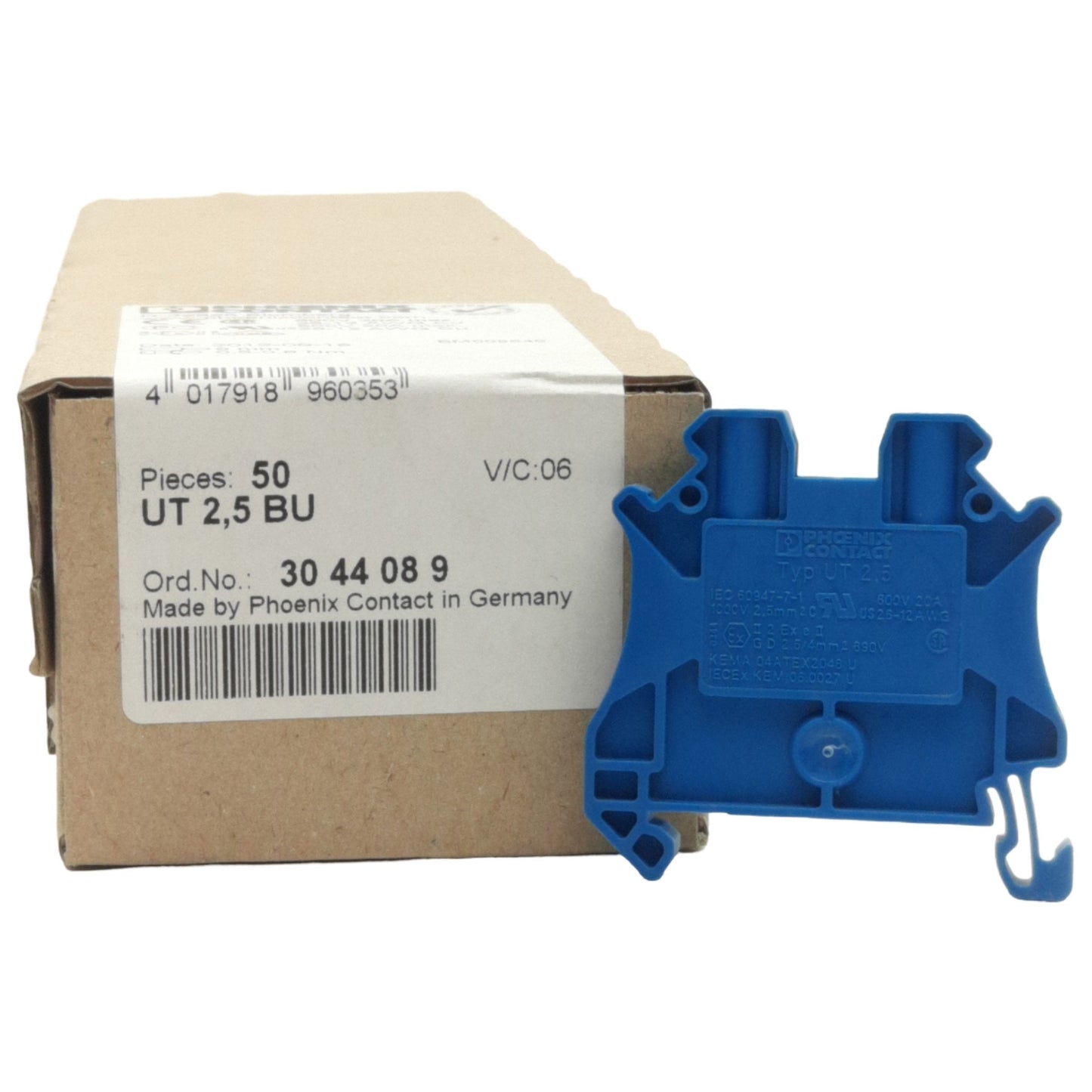 New Lot of 50 Phoenix Contact UT 2,5 BU Feed-Through Terminal Block 600V 20A, 2.5mm²