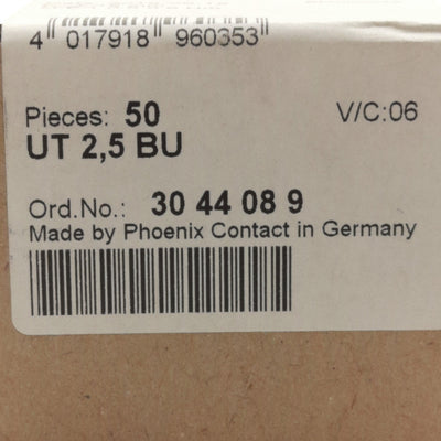 New Lot of 50 Phoenix Contact UT 2,5 BU Feed-Through Terminal Block 600V 20A, 2.5mm²