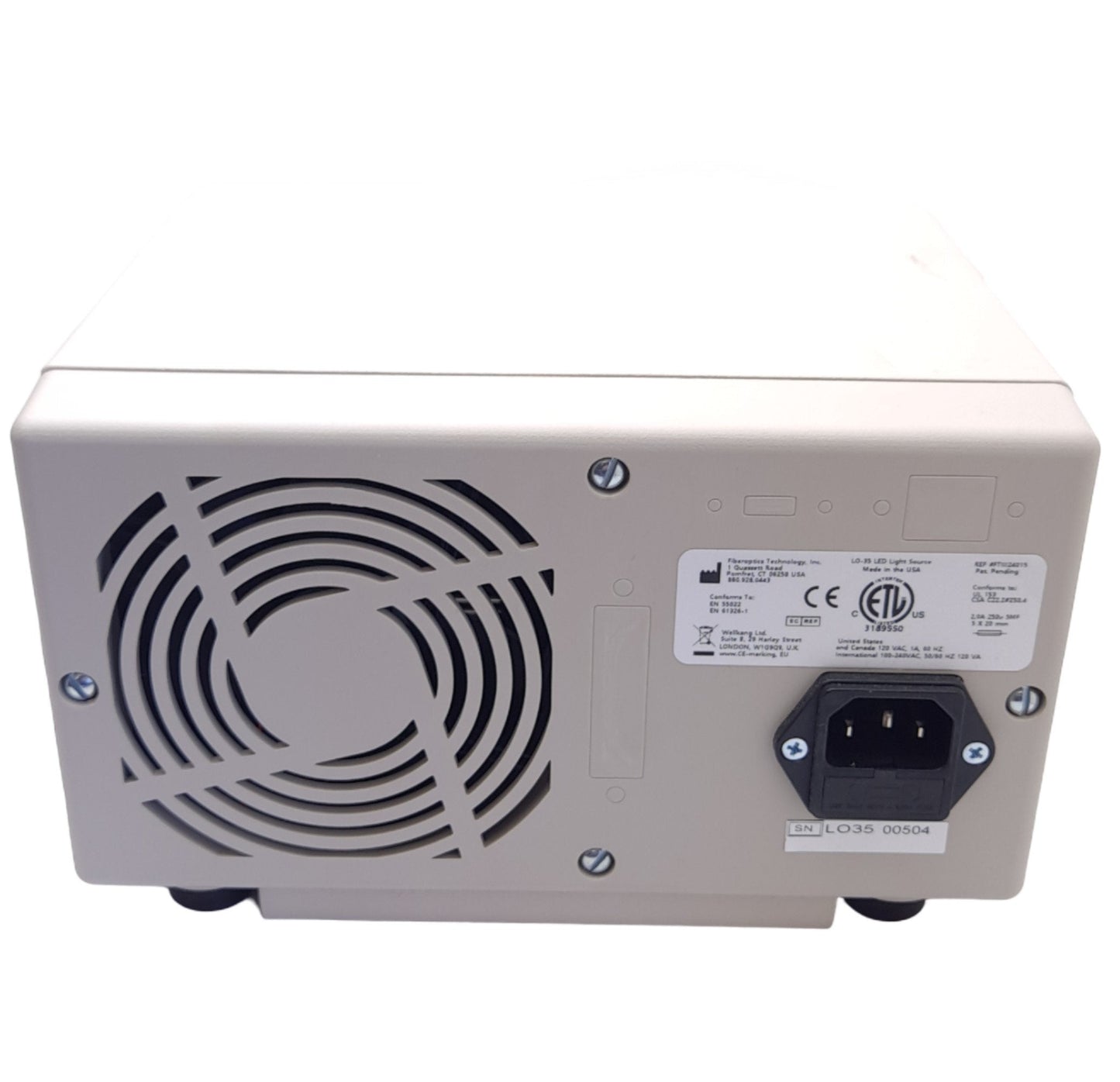 Used FTI LO-35 LED Fiber Optic Illuminator, 50W 2A Fuse, ø16mm 1in Adapter, 120VAC 1A