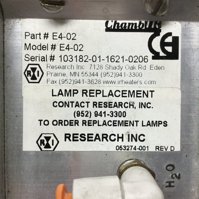 Used Research Inc E4-02 ChambIR Radiant Heating Chamber for Ø1/8"-1/4" Tube, Cable