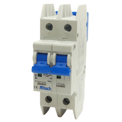 New Altech 2DU25L Circuit Breaker, 2-Pole, 480Y/277VAC 25A MCB, DIN Rail Mount
