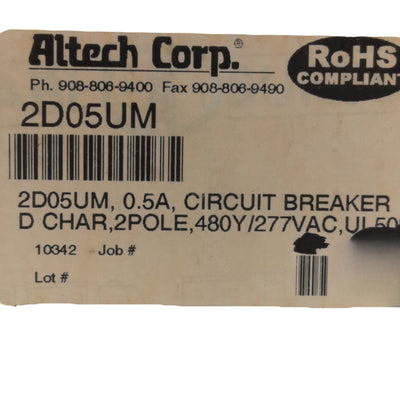 New Altech 2D05UM Circuit Breaker, 2-Pole, 480Y/277VAC 80VDC 500mA, DIN Rail Mount