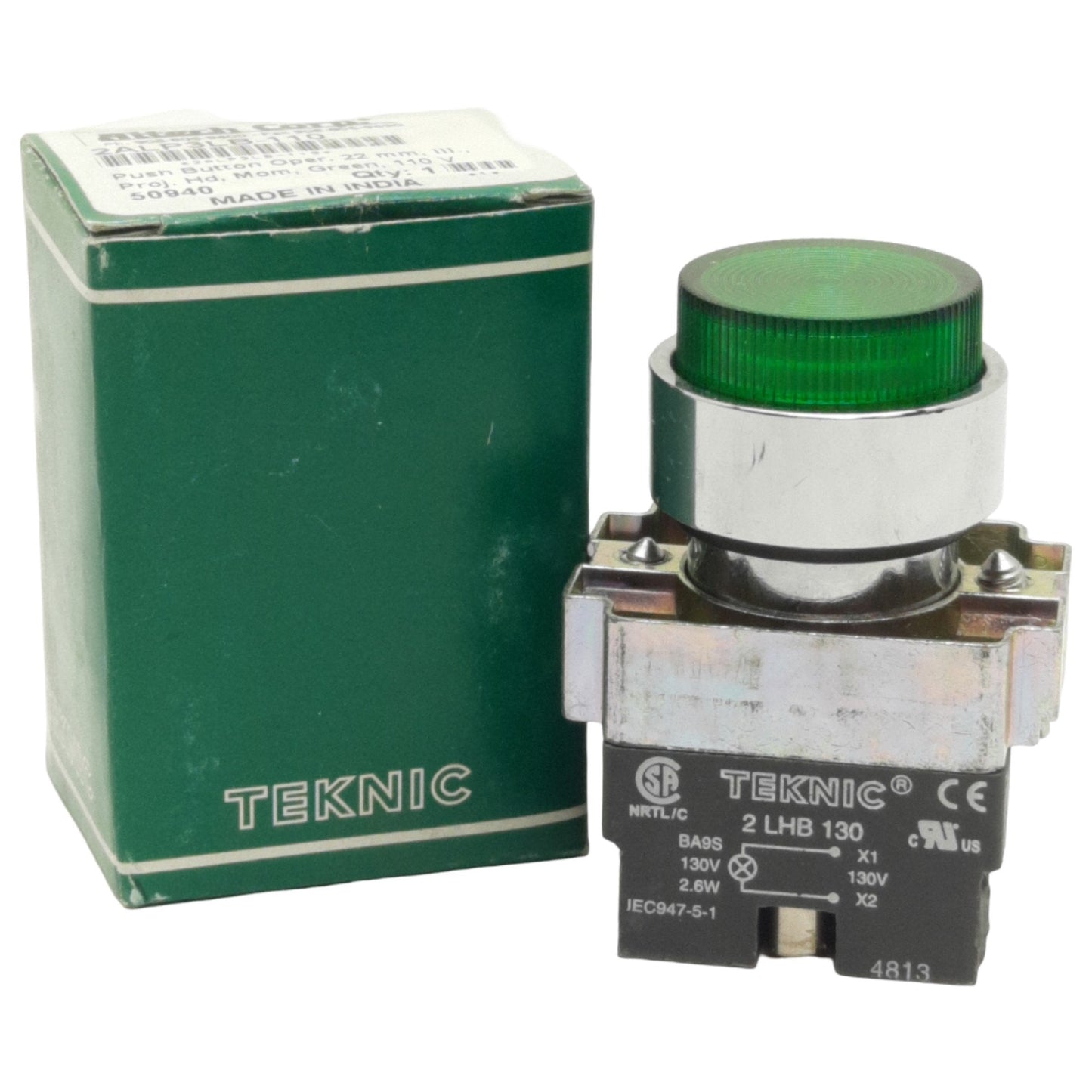 New Altech 2ALP3LB-110 Pushbutton, 22mm, Green, Illuminated LED, 110V, Panel Flush