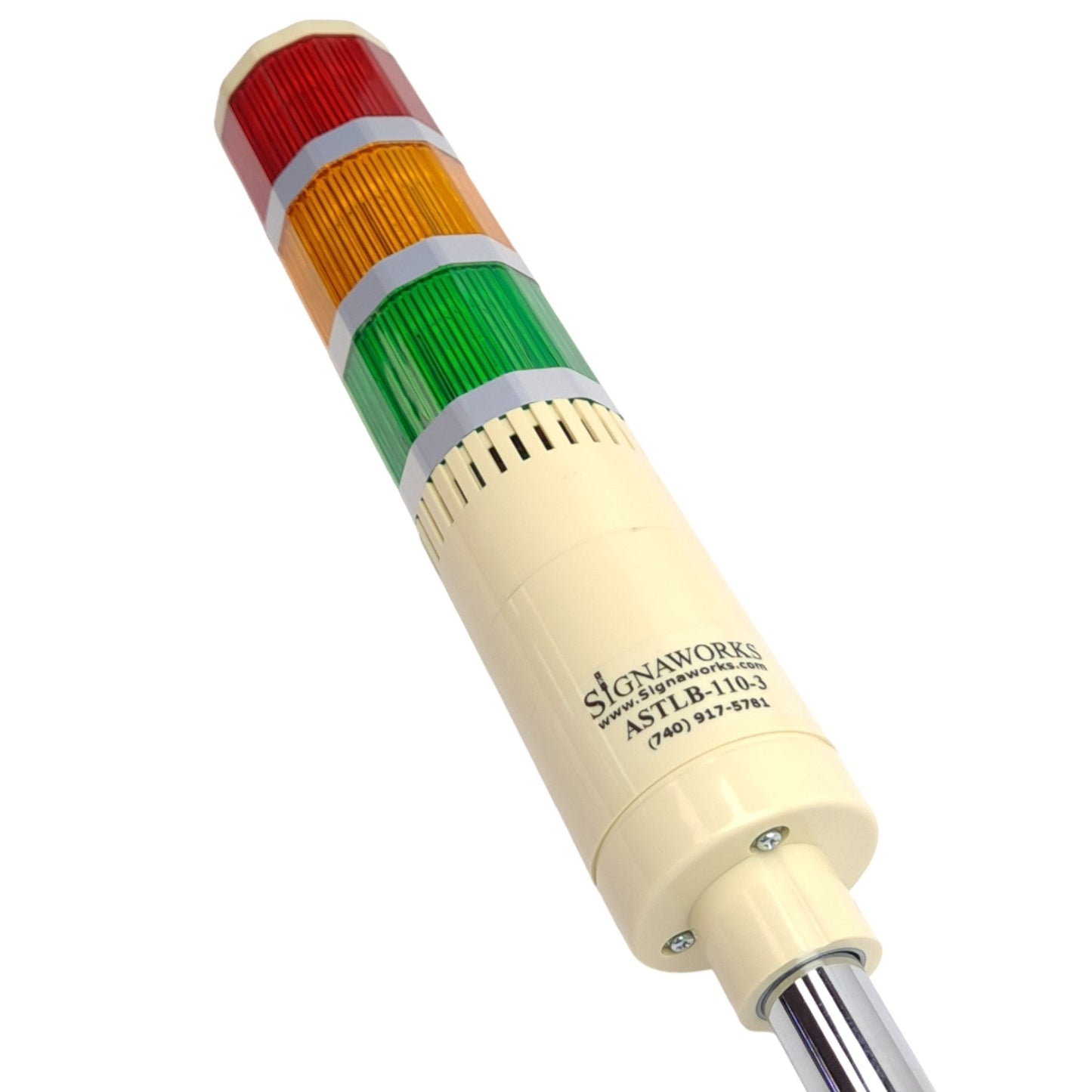 Used Signaworks ASTLB-110-3 LED Light Tower w/ Alarm, ø56mm, Red Yellow Green, 24VDC