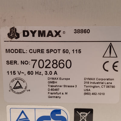 Used Dymax 38860 ADAC Systems Cure Spot 50 Ultraviolet Curing Unit, 50W, 115VAC 3A