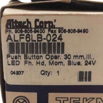 New Altech ALF6LB-024 Illuminated Pushbutton, Blue LED, 1 NC, 30mm, 24VAC/DC 10A