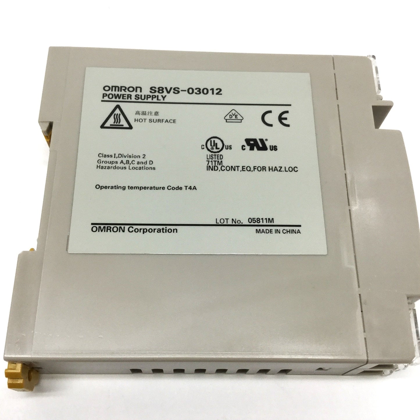 Used Omron S8VS-03012 DIN Rail Power Supply 100-240VAC IN, 24VDC 2.5A OUT, 30W