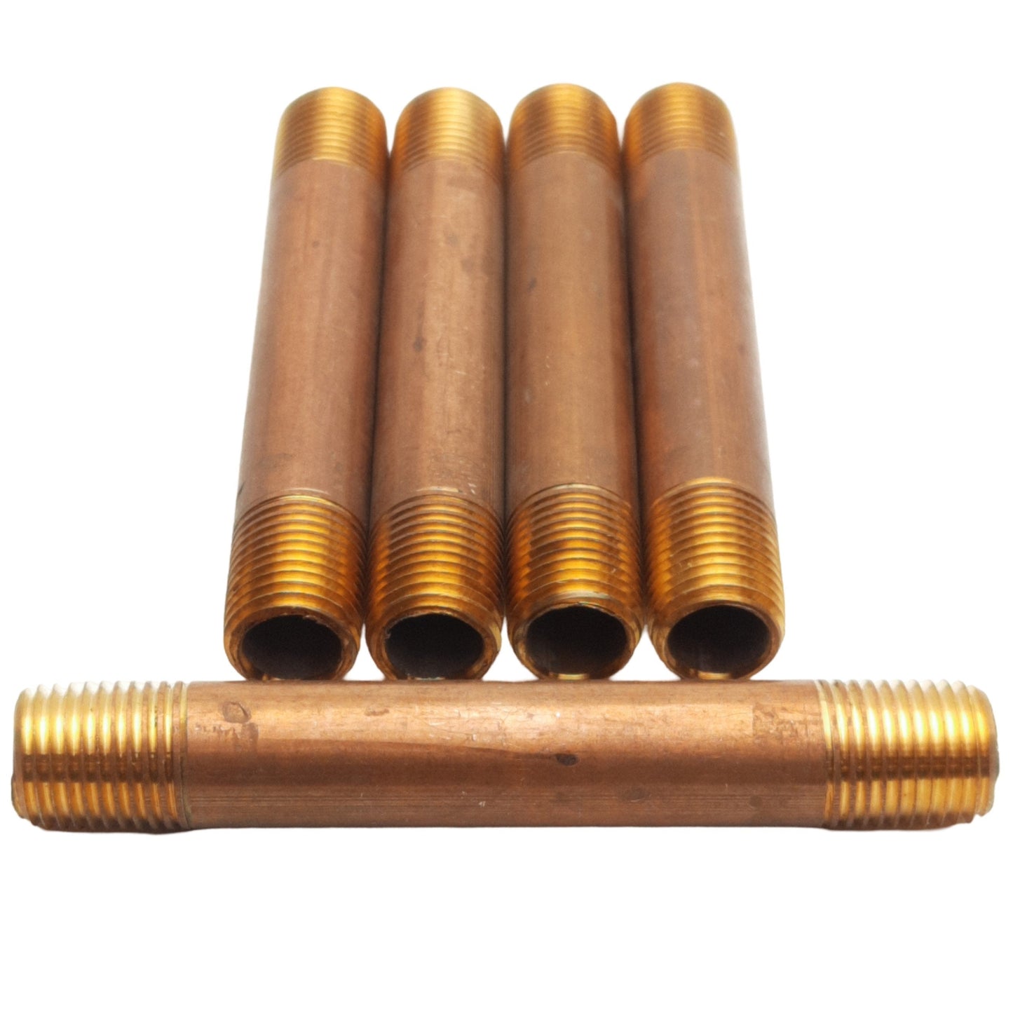 New Lot of 5 Midland 40025 Red Brass Nipple, 1/4in x 1/4in Male NPT, 870psi