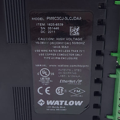 Used Watlow PM8C3CJ-3LCJDAA EZ-Zone PM Limit PID Controller, DC/Open, 5A Relay, 24V