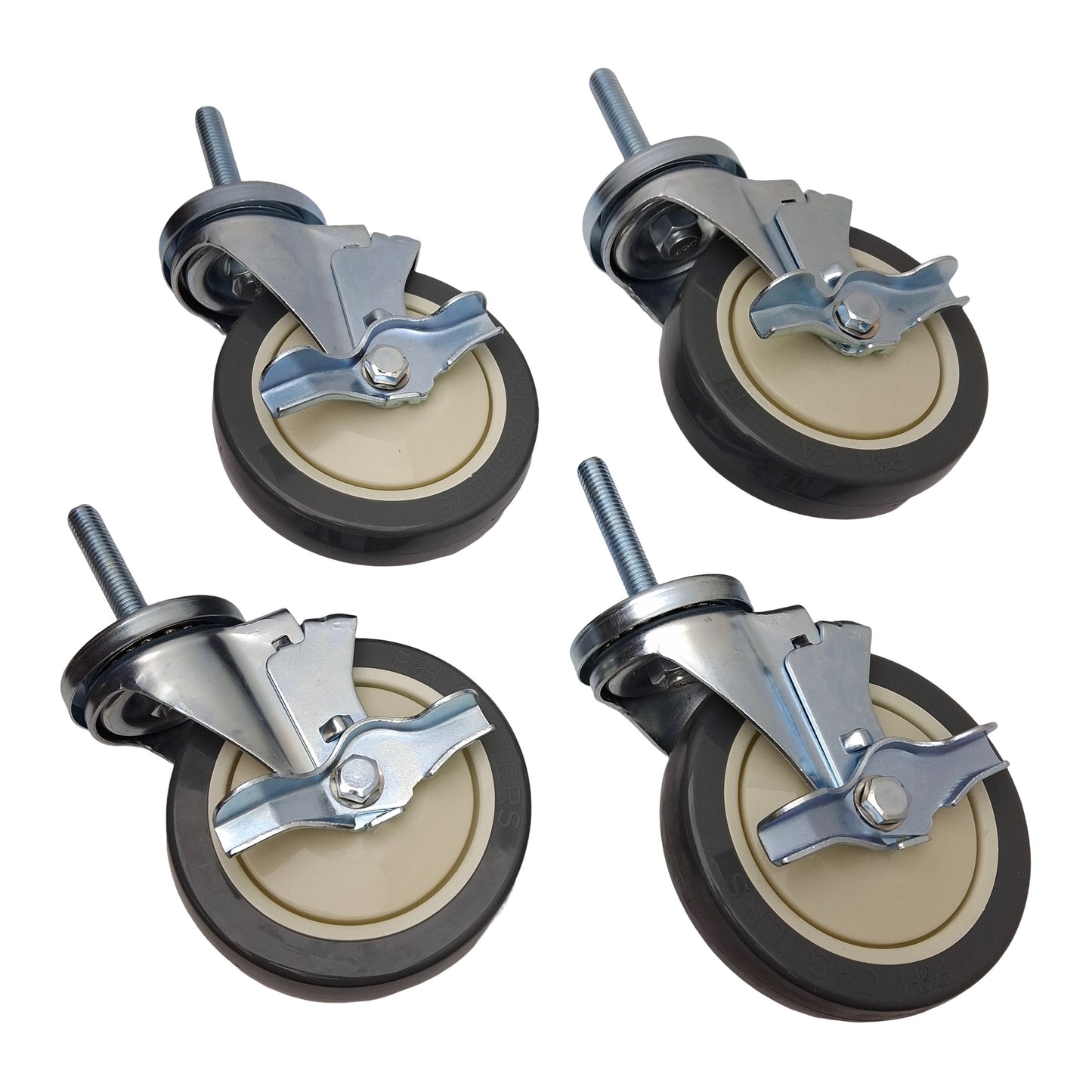 Used Lot of 4 P&H Threaded Stem Swivel Casters, ø5x1.25in Wheel, 2.75in Stem, 325lbs
