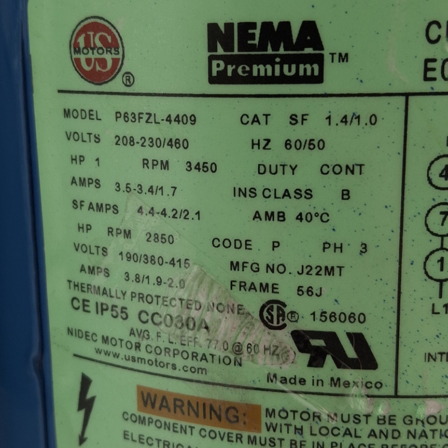 Used Goulds 1ST1E9D4 Centrifugal Pump, 3PH 208-230/460VAC 1HP, 3450RPM, 56J Frame