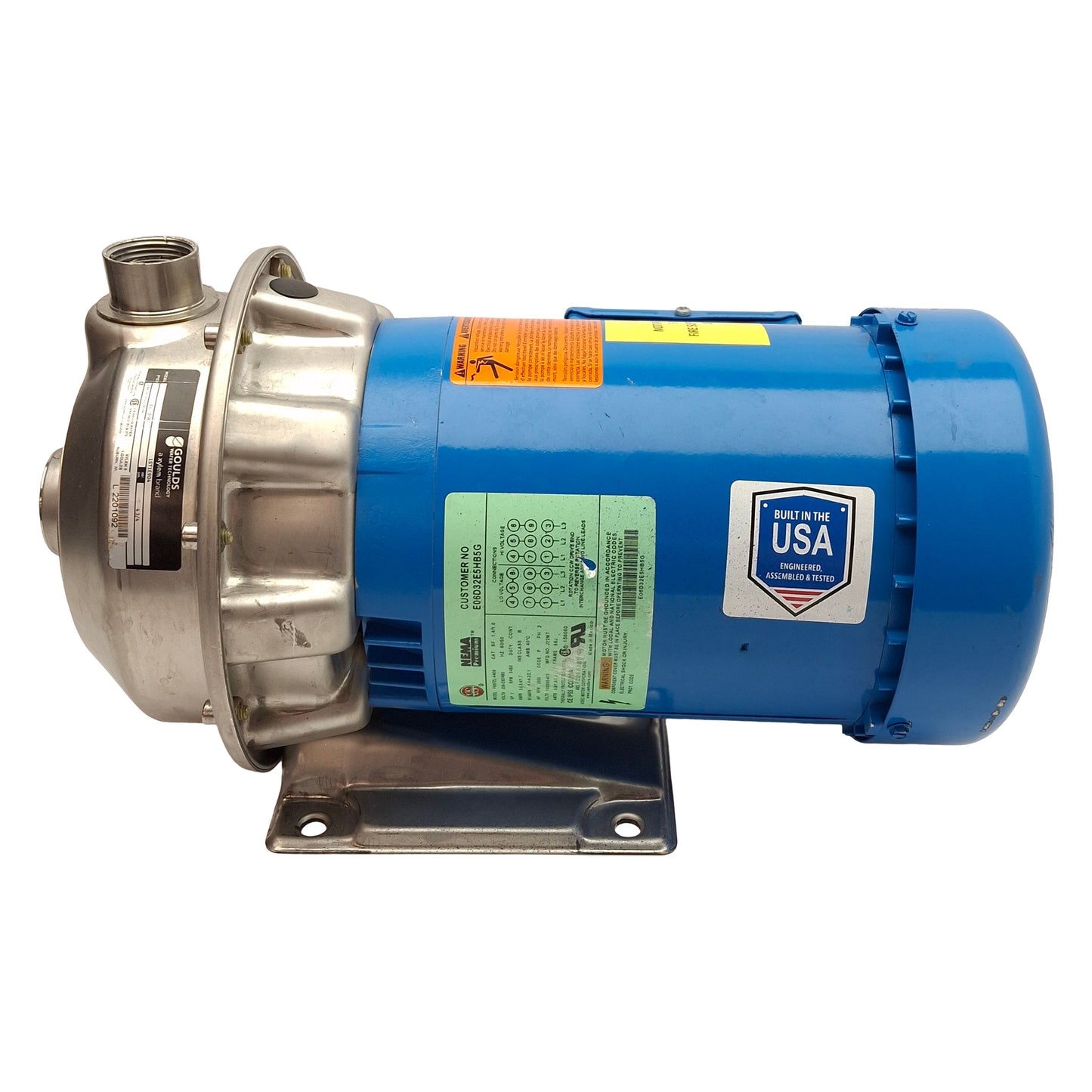 Used Goulds 1ST1E9D4 Centrifugal Pump, 3PH 208-230/460VAC 1HP, 3450RPM, 56J Frame
