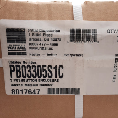 New Rittal PB03305S1C Pushbutton Enclosure, 3-Hole, ø30.5mm, NEMA 12, Steel