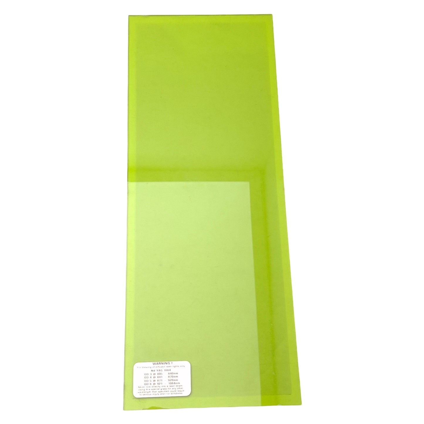 Used Acrylic Laser Safety Window, Nd:YAG 1064nm, 12-1/8 x 4-9/16 x 1/8in, OD 3-6