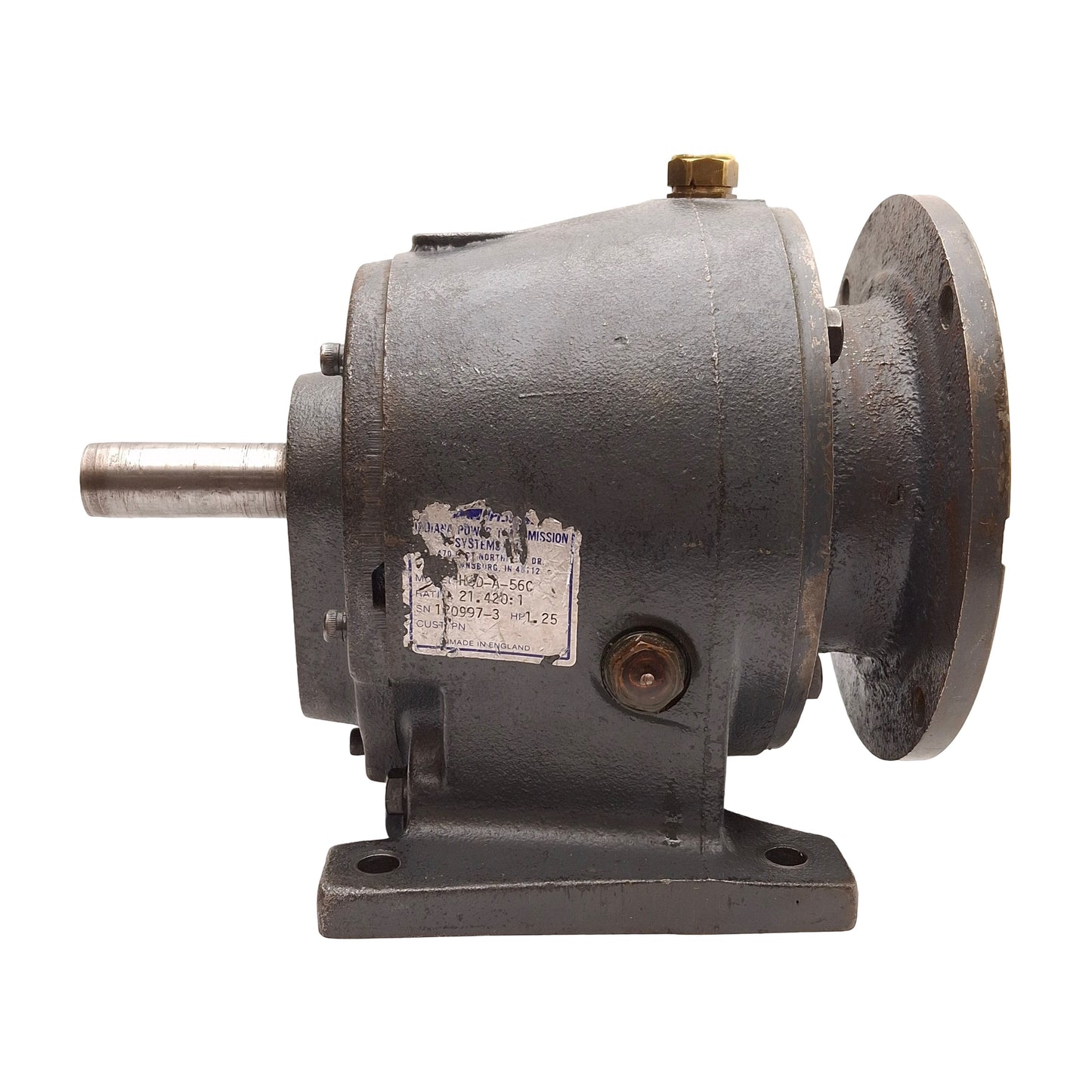 Used IPTS HQD-A-56C Helical Speed Reducer, 21.420:1, 1.25HP, ø7/8" Shaft, 56C Frame