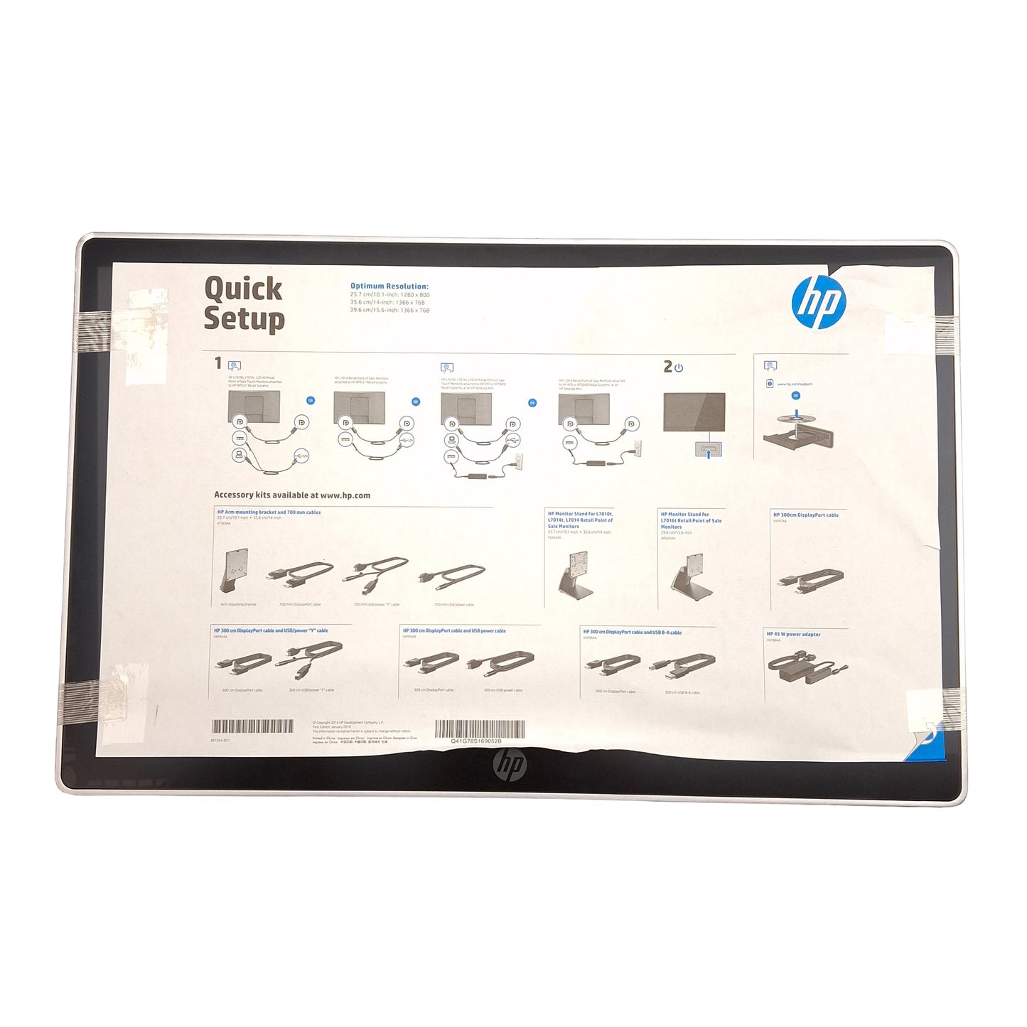 Open box HP L7016T V1X13AA Touchscreen Monitor, Capacitive, 15.6in TN, 1366x768, 12VDC