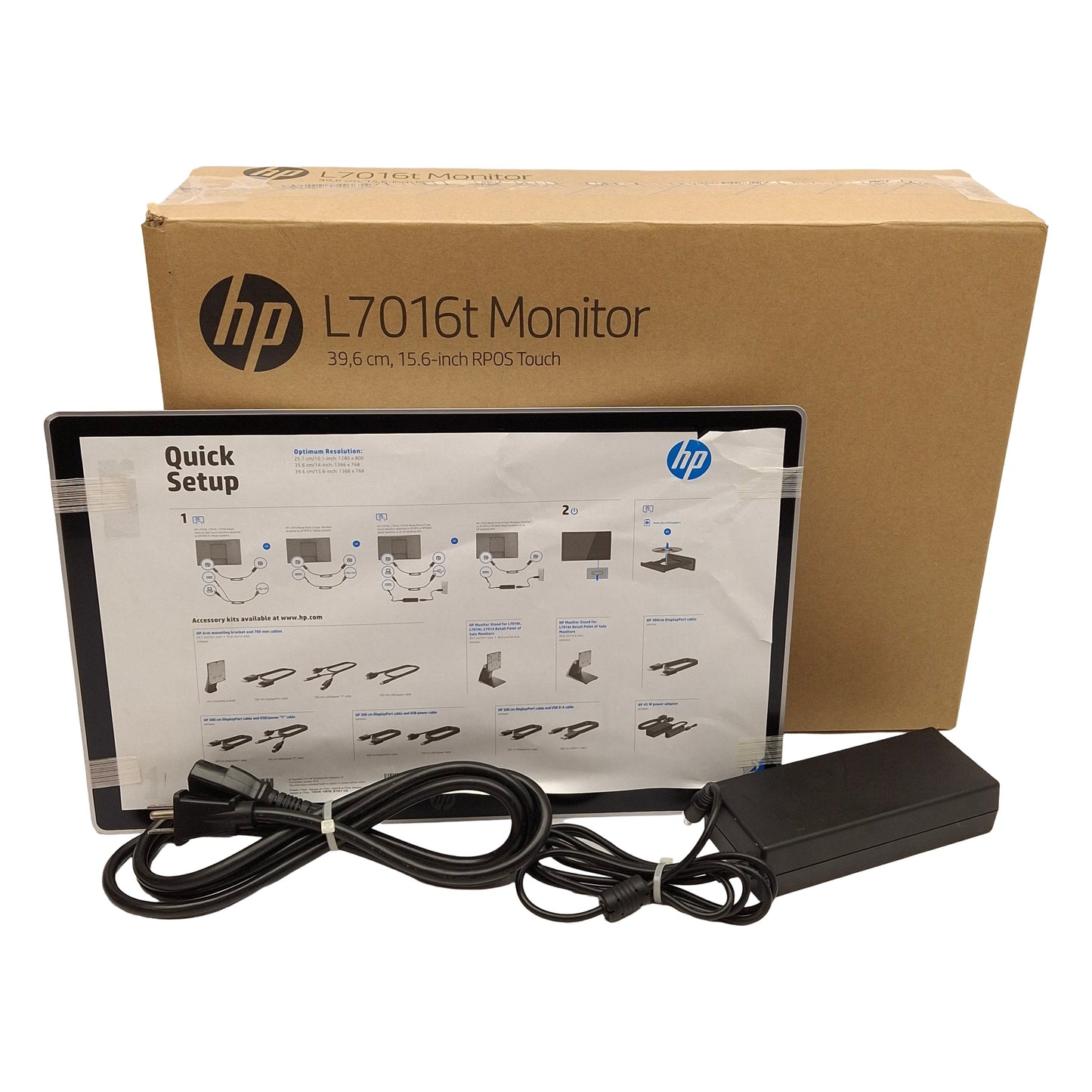 Open box HP L7016T V1X13AA Touchscreen Monitor, Capacitive, 15.6in TN, 1366x768, 12VDC