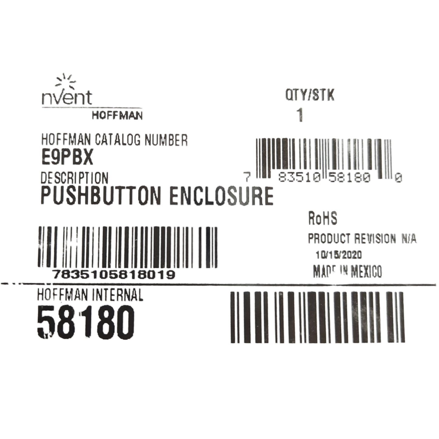 New nVent Hoffman E9PBX Pushbutton Enclosure 9-Hole ø30.5mm 9.5in x 8.25in x 4.75in