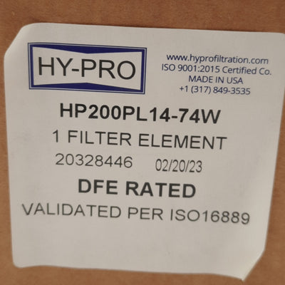 New Hy-Pro HP200PL14-74W Replacement Filter, ø76.2mm ID, 13.8in Length, 74µm