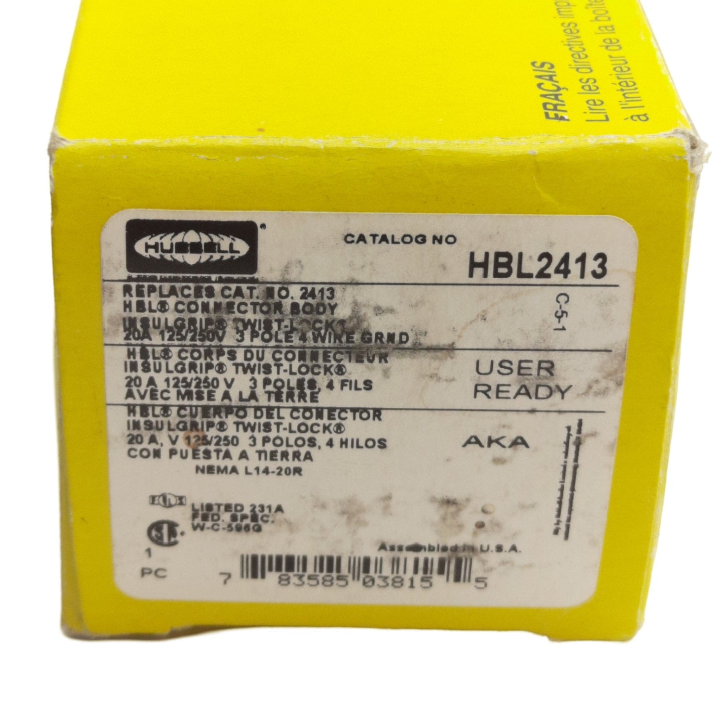 New Hubbell HBL2413 Twist Lock Connector, L14-40R Female, 125/250VAC 20A, 3-Pole 4-W