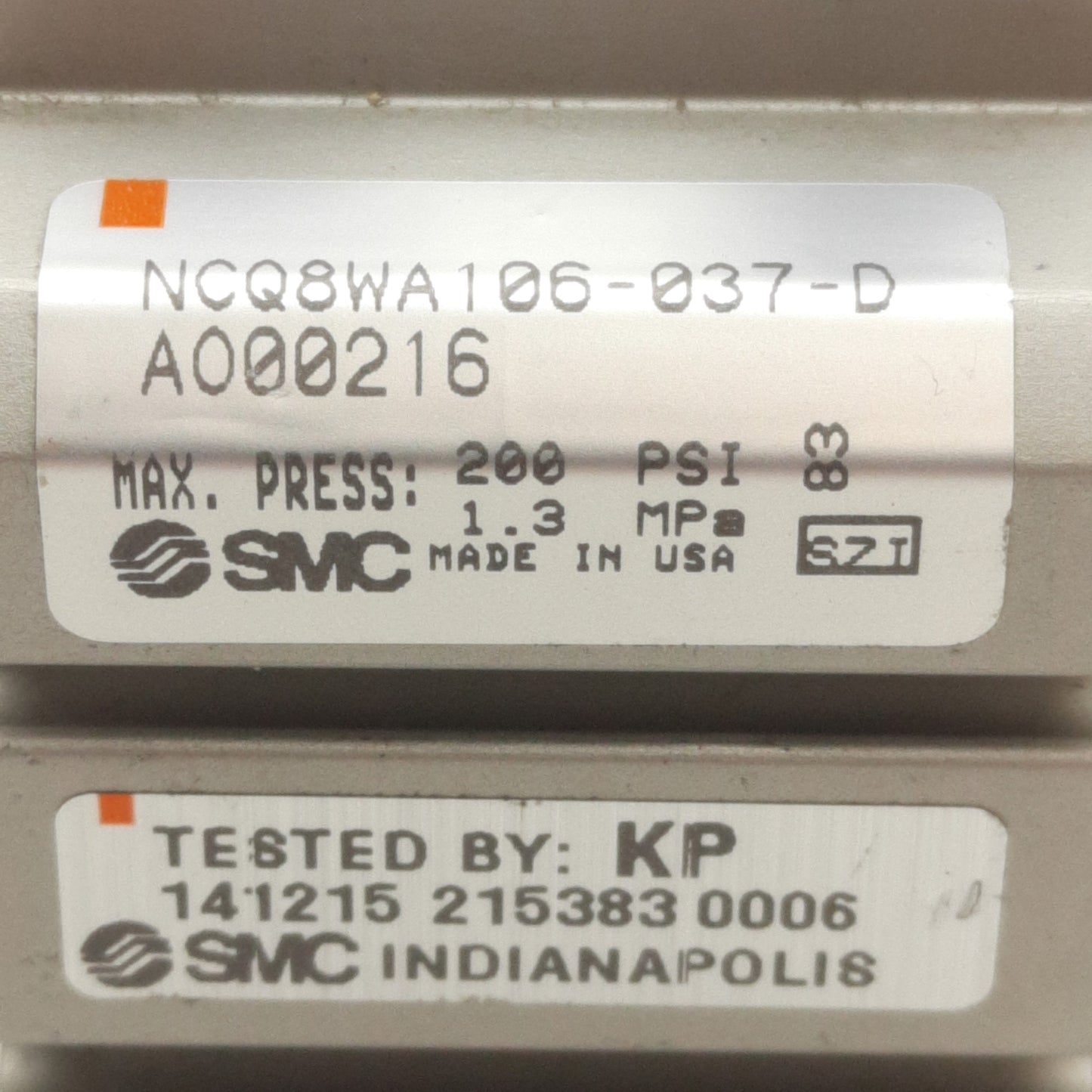 New SMC NCQ8WA106-037-DAO00216 Compact Cylinder ø1-1/16in Bore, 3/8in Stroke, 200psi