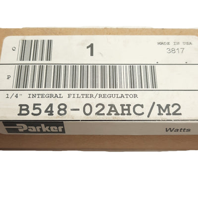 New Parker B548-02AHC/M2 Filter Regulator, 1/4in NPT, 0-125psi Set, 20µm, 12 SCFM