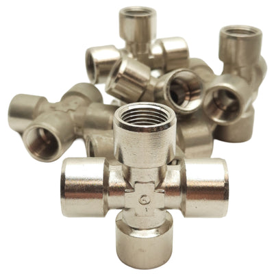 New Lot of 7 Camozzi 2033 06-00 Pipe Cross, 3/8" x 3/8" x 3/8" x 3/8" Female NPTF