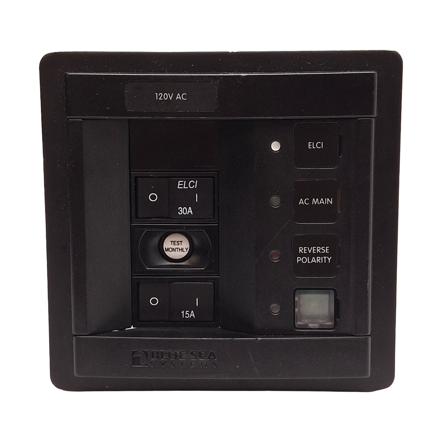 Used Blue Sea 1190 ELCI Main Circuit Breaker Panel, 2P + 1, 120VAC, 30A Main, 15A Aux